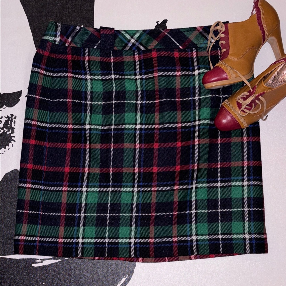 Talbots Green and Red Plaid Mini Skirt